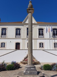 Pelourinho da Golegã, centrado com frontão triangular do Palácio do Pelourinho.jpg